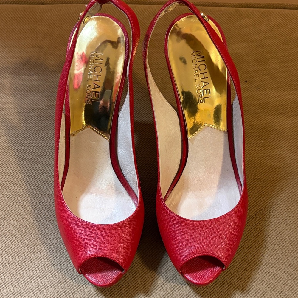 Michael Kors Vibrant Red Peep-Toe Heels
